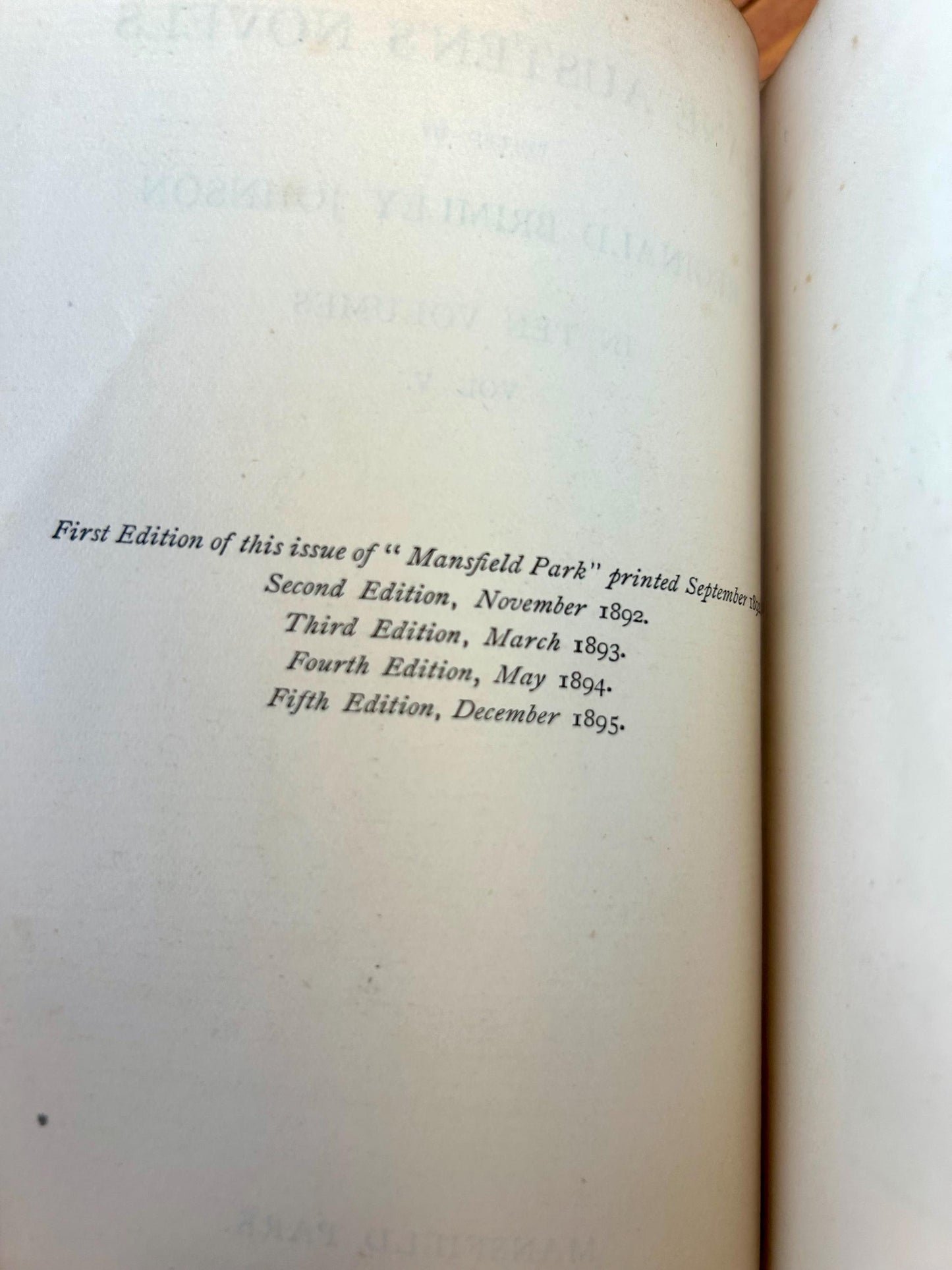 1895 Mansfield Park by Jane Austen. Published by J.M. Dent & Co, fifth edition. Bound in two volumes, illustrated